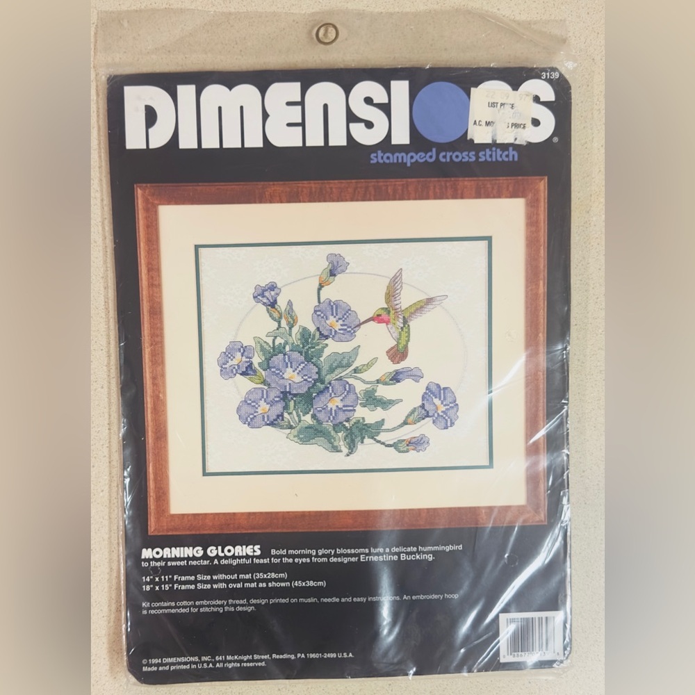 Vintage Dimensions "Morning Glories" stamped cross stitch kit, by Ernestine B.